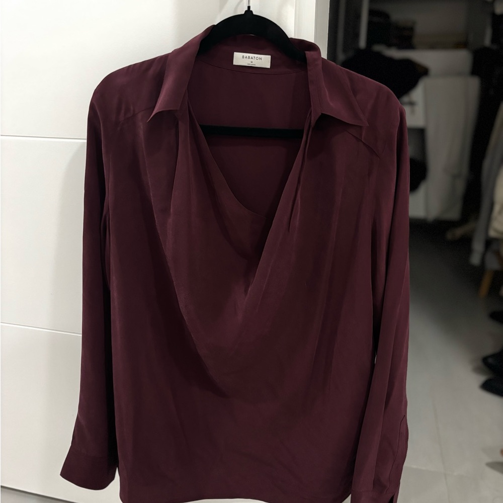 Babaton Maroon Drape Neck Blouse